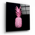 Bright Pink Pineapple On Black Glass Wall Art