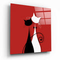 Black And White Pair On Red Cats Glass Wall Art