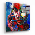 Paint Covered Woman Face Blue Glass Wall Art