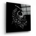 Sketched Owl Portrait Black Glass Wall Art
