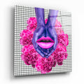 Purple Hands Pink Lips Carnations Glass Wall Art