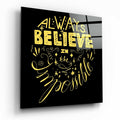 Always Believe Impossible Yellow Script Glass Wall Art