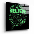 Always Believe Impossible Green Script Glass Wall Art
