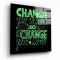 Green Change Your Thoughts Lettering Glass Wall Art
