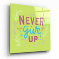 Never Give Up Lime Green Leaves Glass Wall Art