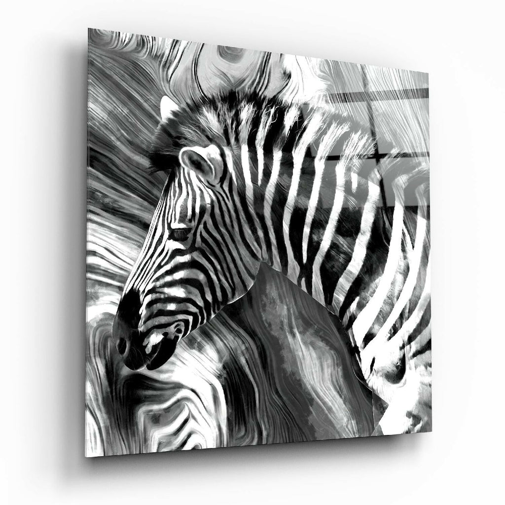 Monochrome Marbled Zebra Glass Wall Art
