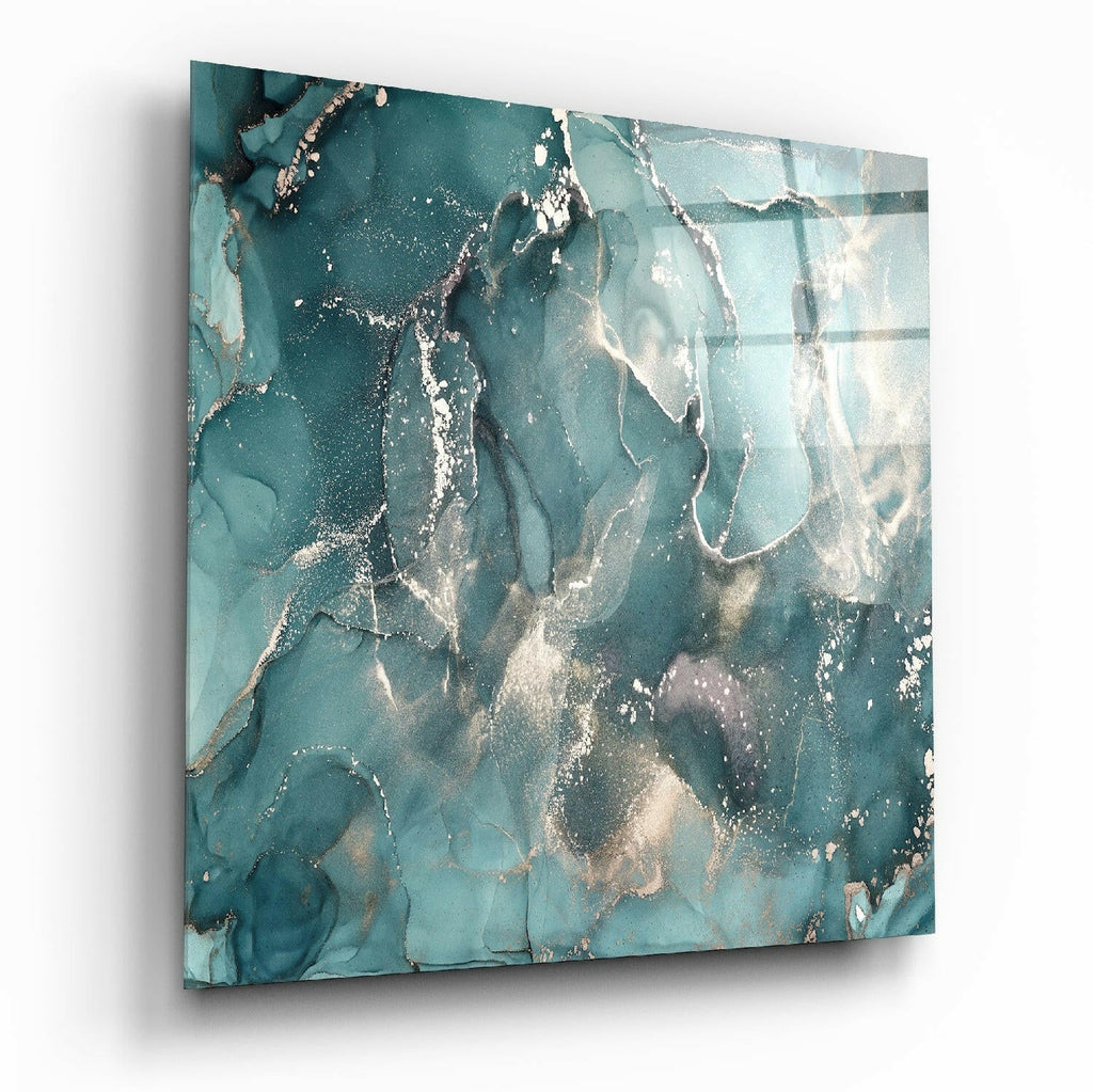 Teal Alcohol Ink Marble Glass Wall Art