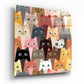 Stacked Cartoon Kitten Faces Cats Glass Wall Art