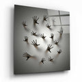 Hands Pressing Through Gray Wall Glass Wall Art