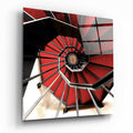 Red Spiral Staircase Above View Glass Wall Art