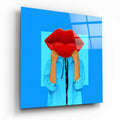 Giant Red Lips Blue Jacket Glass Wall Art