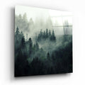 Square Deep Green Foggy Pine Slope Glass Wall Art