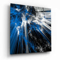 Blue White Shattered Fractal Burst Glass Wall Art