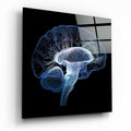 Blue Wireframe Brain Side View Glass Wall Art