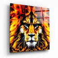 Fiery Flame Mane Lion Glass Wall Art