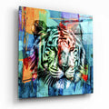 Split Color Tiger Face Glass Wall Art