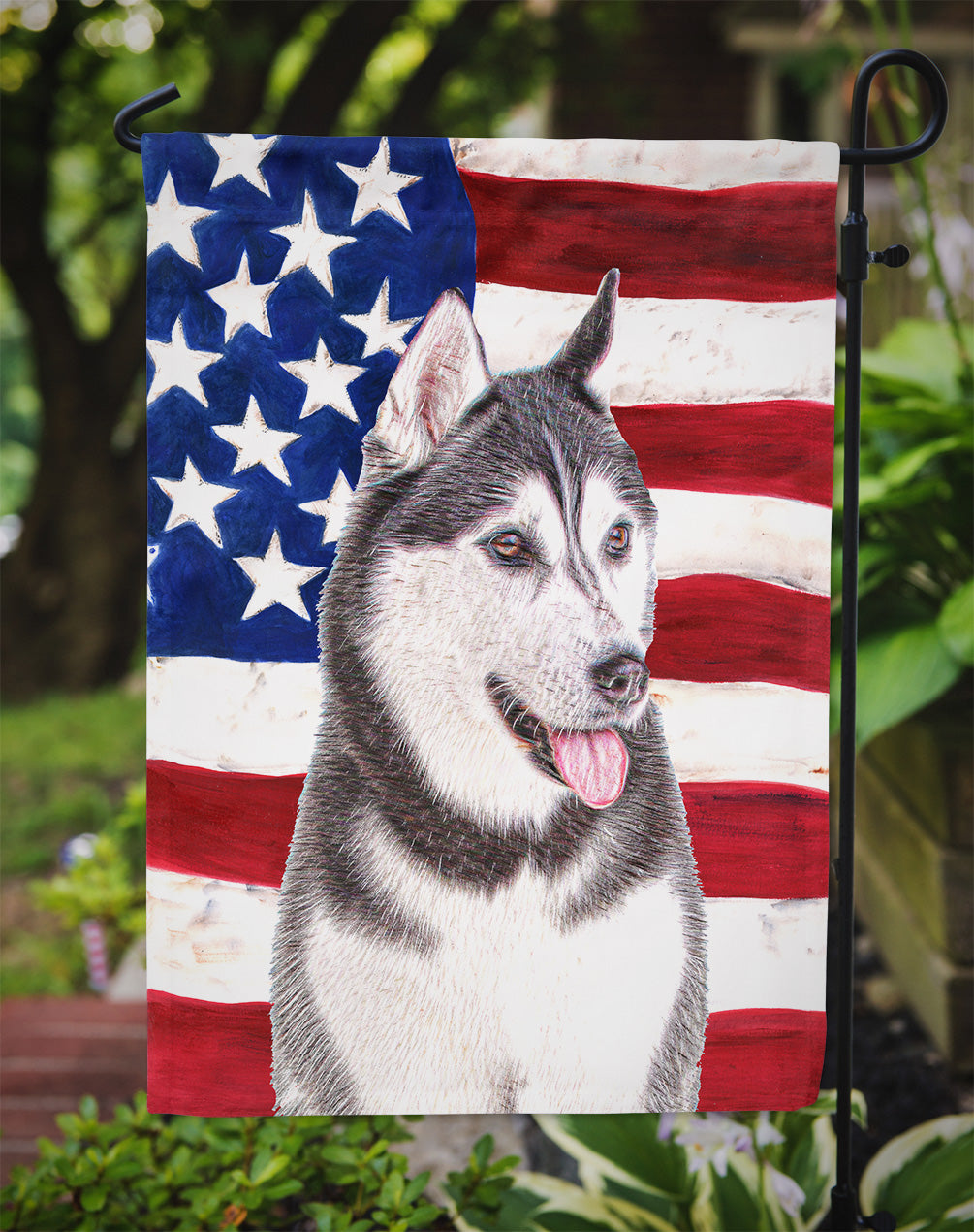 USA American Flag with Alaskan Malamute Garden Flag Mailbox Decorative Yard Banner Outside Patio Artwork for Flower Beds, Garden Size, Multicolor