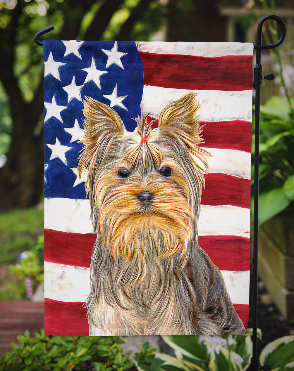 USA American Flag with Yorkie / Yorkshire Terrier Garden Flag Mailbox Decorative Yard Banner Outside Patio Artwork for Flower Beds, Garden Size, Multicolor