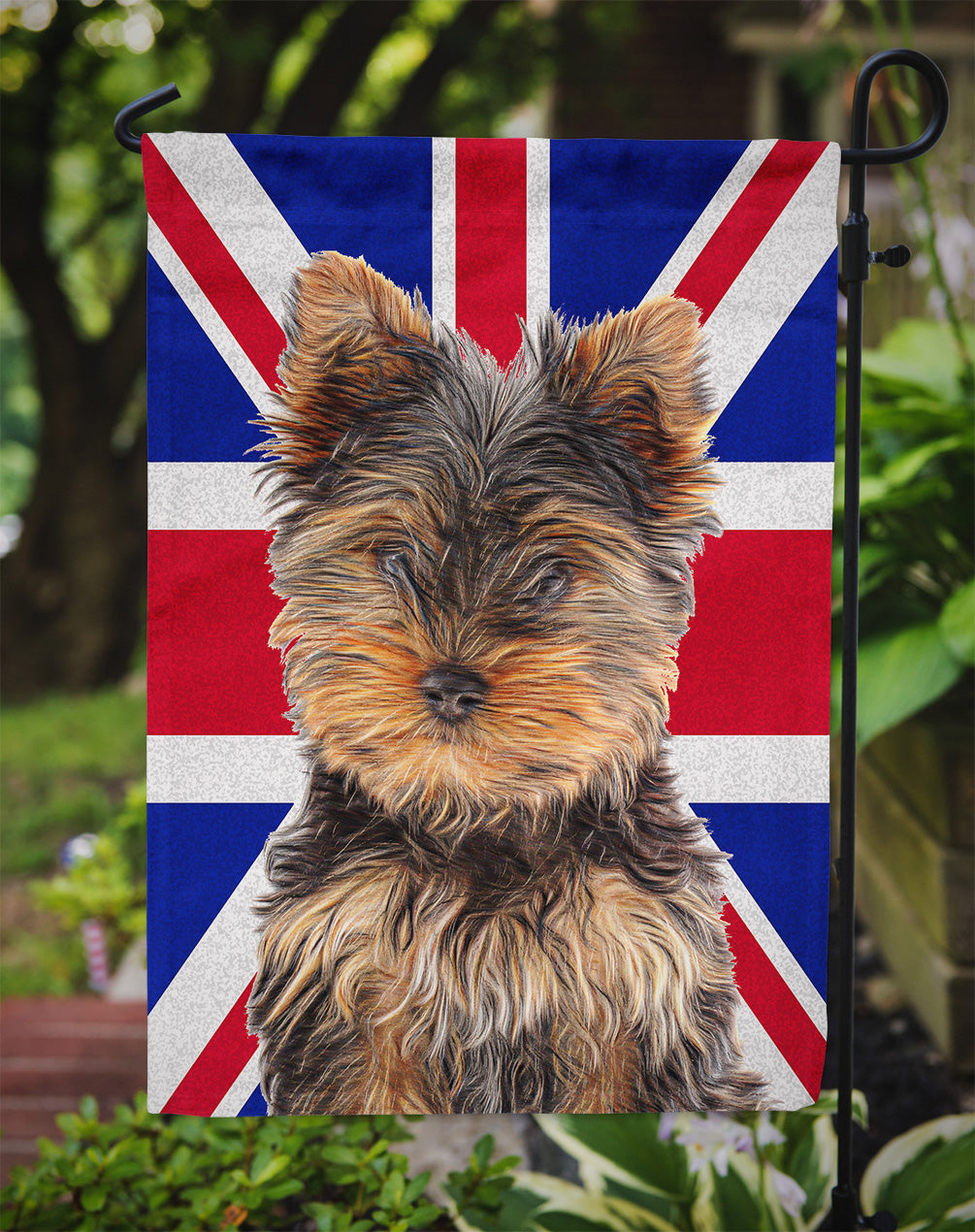 Yorkie Puppy / Yorkshire Terrier with English Union Jack British Flag Garden Flag Mailbox Decorative Yard Banner Outside Patio Artwork for Flower Beds, Garden Size, Multicolor