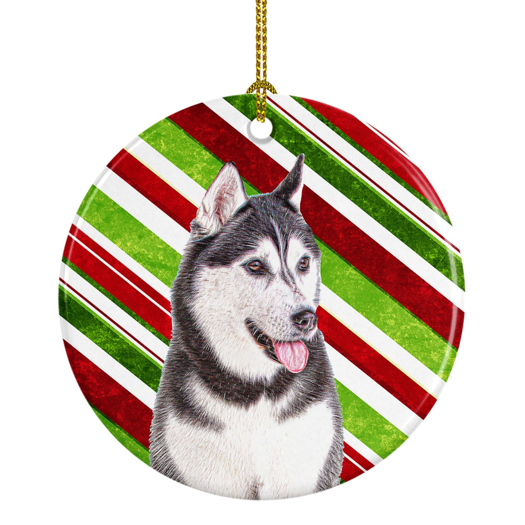 Candy Cane Holiday Christmas Alaskan Malamute Ceramic Ornament Christmas Tree Hanging Decorations for Home Christmas Holiday, Party, Gift, 3 in, Multicolor