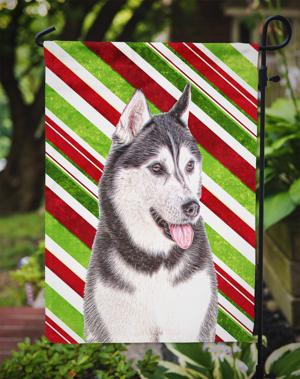 Candy Cane Holiday Christmas Alaskan Malamute Garden Flag Mailbox Decorative Yard Banner Outside Patio Artwork for Flower Beds, Garden Size, Multicolor