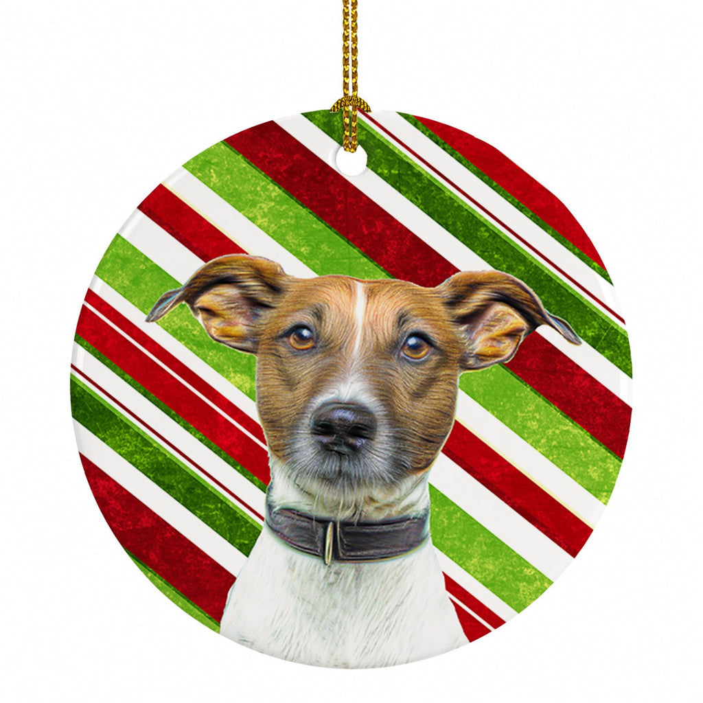 Candy Cane Holiday Christmas Jack Russell Terrier Ceramic Ornament Christmas Tree Hanging Decorations for Home Christmas Holiday, Party, Gift, 3 in, Multicolor