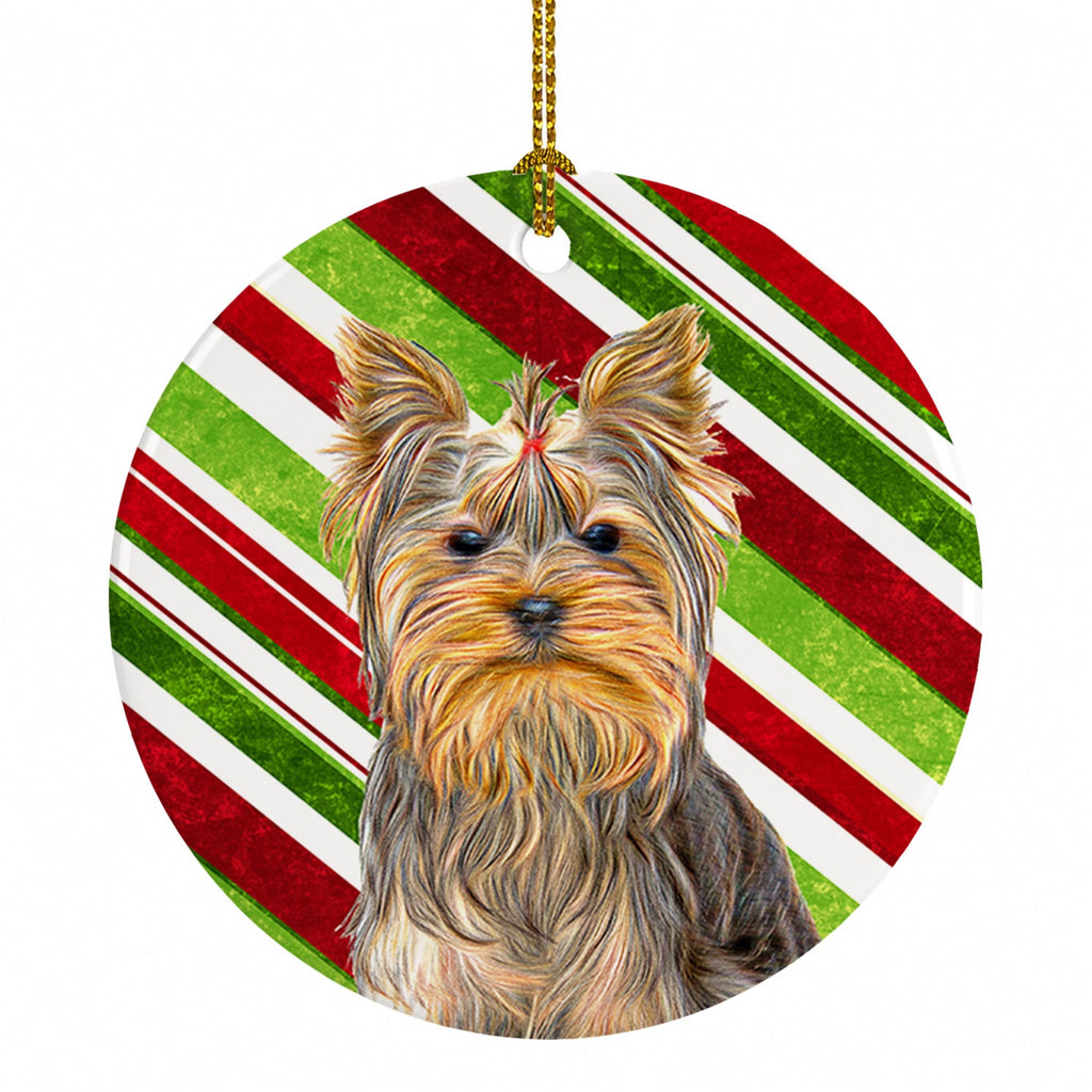 Candy Cane Holiday Christmas Yorkie / Yorkshire Terrier Ceramic Ornament Christmas Tree Hanging Decorations for Home Christmas Holiday, Party, Gift, 3 in, Multicolor