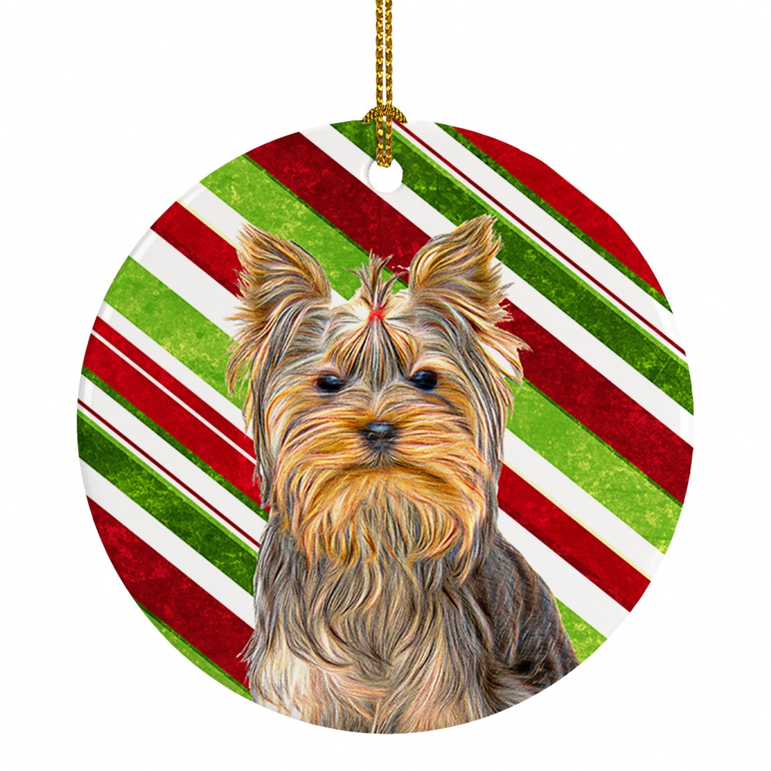 Candy Cane Holiday Christmas Yorkie / Yorkshire Terrier Ceramic Ornament Christmas Tree Hanging Decorations for Home Christmas Holiday, Party, Gift, 3 in, Multicolor