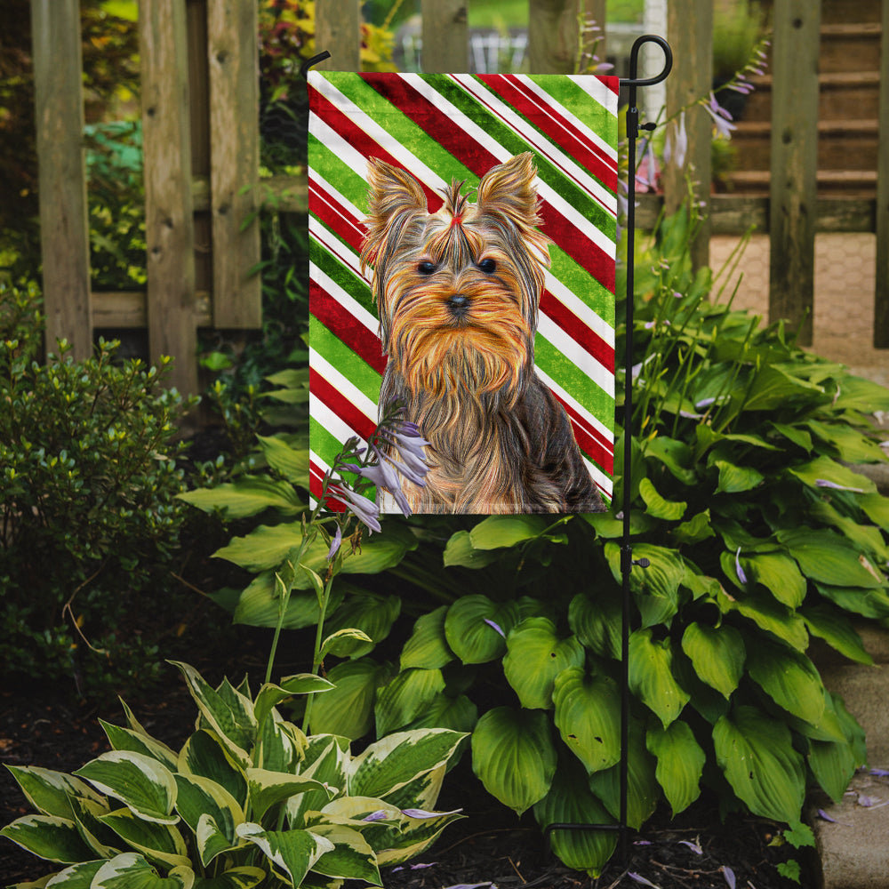 Candy Cane Holiday Christmas Yorkie / Yorkshire Terrier Garden Flag Mailbox Decorative Yard Banner Outside Patio Artwork for Flower Beds, Garden Size, Multicolor
