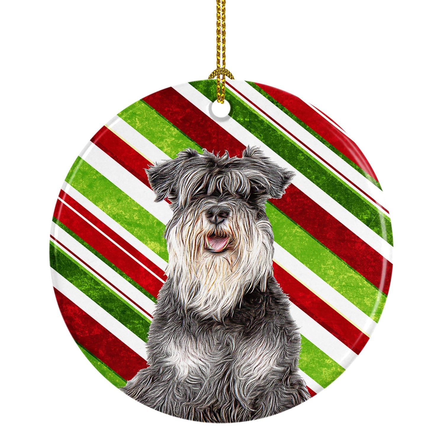 Candy Cane Holiday Christmas Schnauzer Ceramic Ornament Christmas Tree Hanging Decorations for Home Christmas Holiday, Party, Gift, 3 in, Multicolor