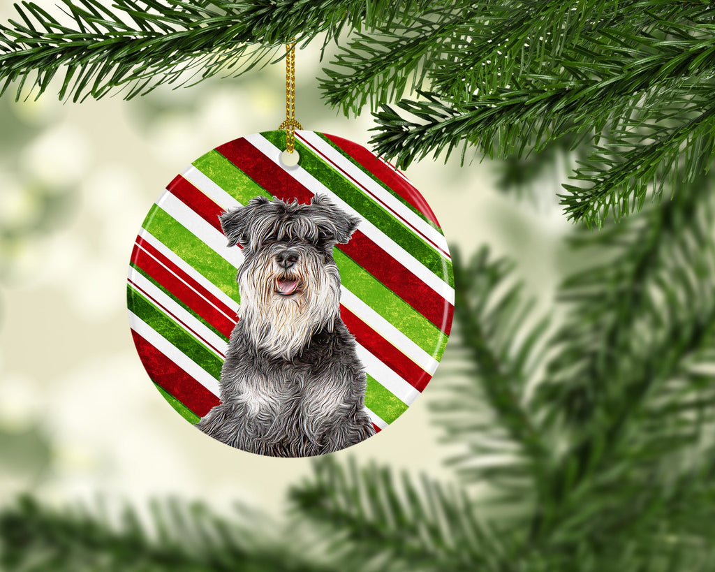 Candy Cane Holiday Christmas Schnauzer Ceramic Ornament Christmas Tree Hanging Decorations for Home Christmas Holiday, Party, Gift, 3 in, Multicolor