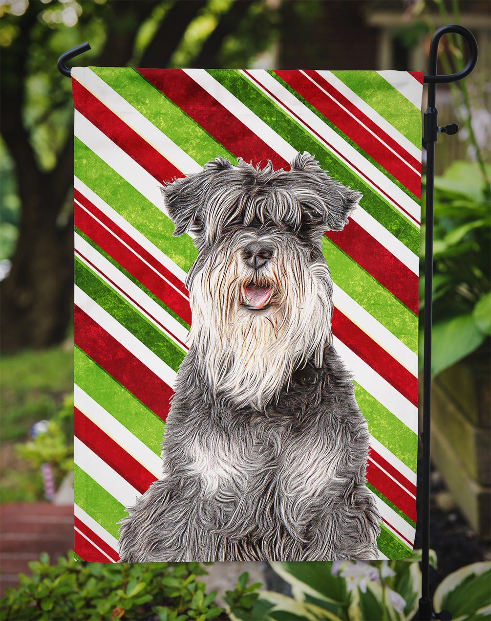 Candy Cane Holiday Christmas Schnauzer Garden Flag Mailbox Decorative Yard Banner Outside Patio Artwork for Flower Beds, Garden Size, Multicolor