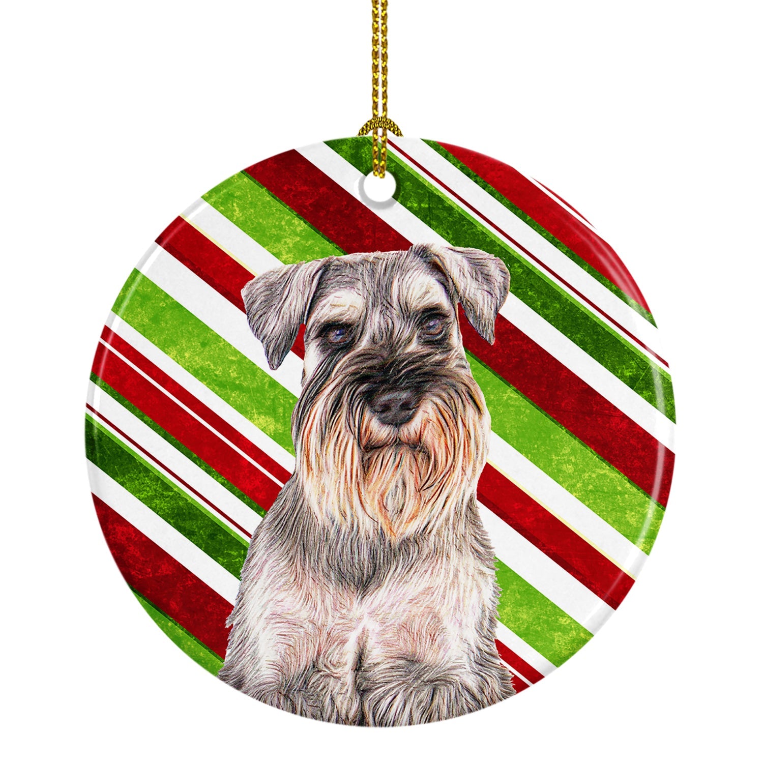 Candy Cane Holiday Christmas Schnauzer Ceramic Ornament Christmas Tree Hanging Decorations for Home Christmas Holiday, Party, Gift, 3 in, Multicolor