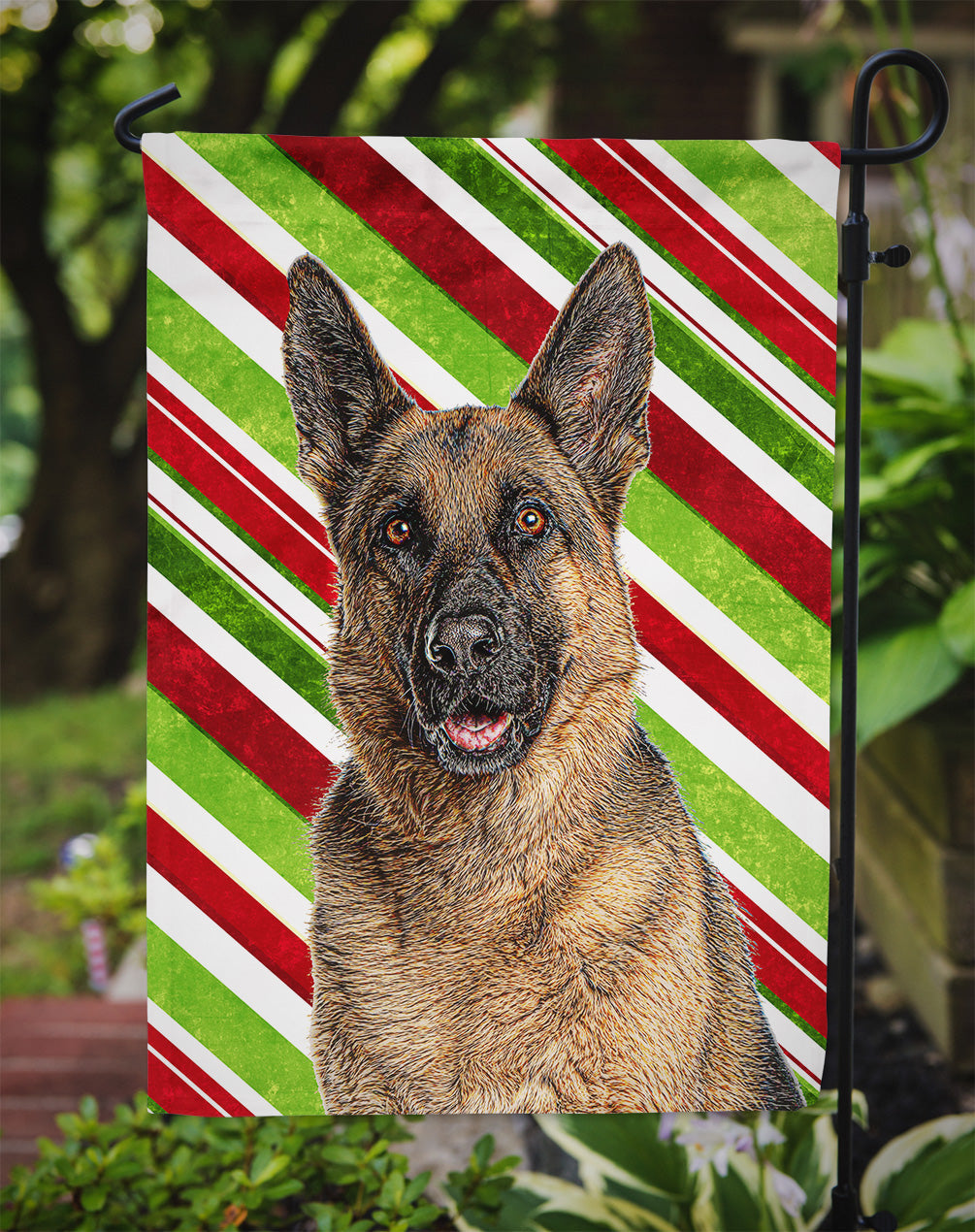 Candy Cane Holiday Christmas German Shepherd Garden Flag Mailbox Decorative Yard Banner Outside Patio Artwork for Flower Beds, Garden Size, Multicolor