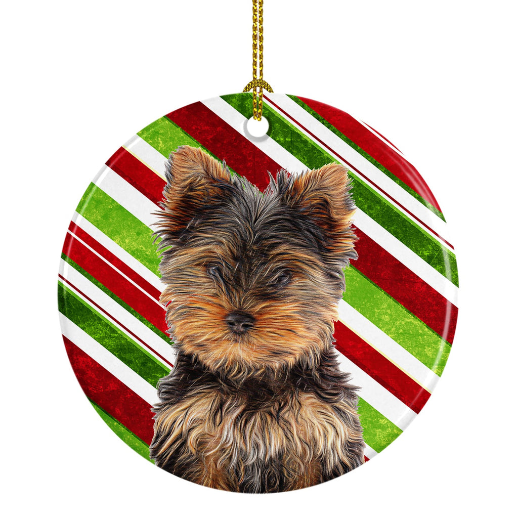 Candy Cane Holiday Christmas Yorkie Puppy / Yorkshire Terrier Ceramic Ornament Christmas Tree Hanging Decorations for Home Christmas Holiday, Party, Gift, 3 in, Multicolor