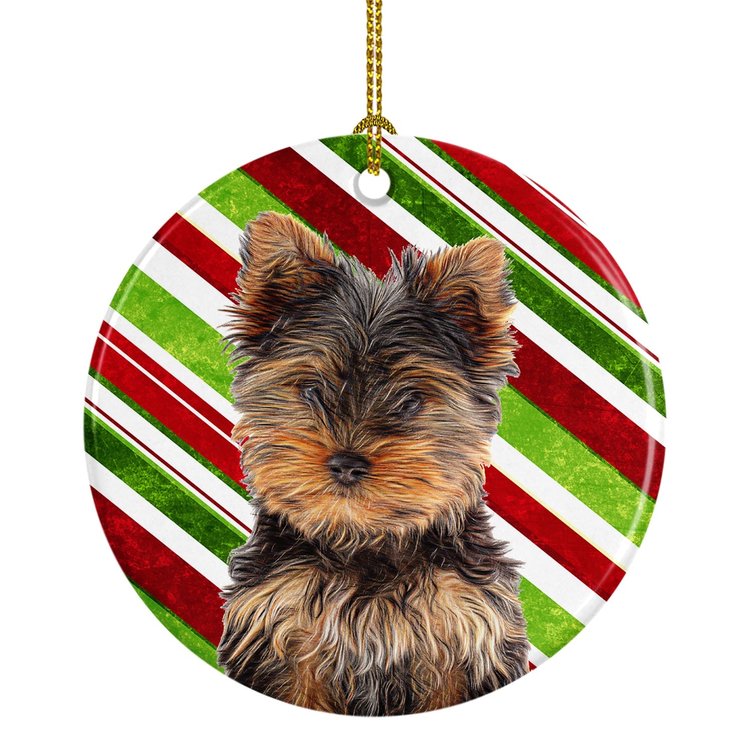 Candy Cane Holiday Christmas Yorkie Puppy / Yorkshire Terrier Ceramic Ornament Christmas Tree Hanging Decorations for Home Christmas Holiday, Party, Gift, 3 in, Multicolor
