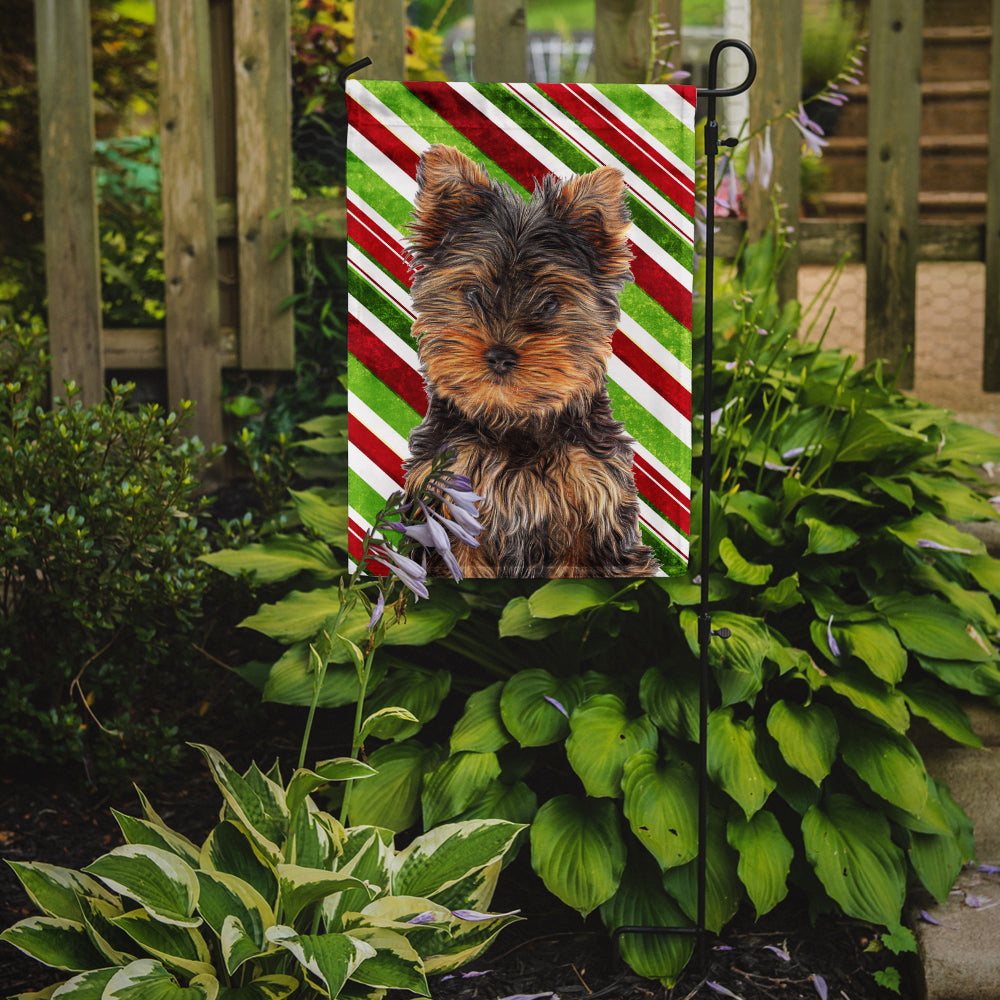 Candy Cane Holiday Christmas Yorkie Puppy / Yorkshire Terrier Garden Flag Mailbox Decorative Yard Banner Outside Patio Artwork for Flower Beds, Garden Size, Multicolor