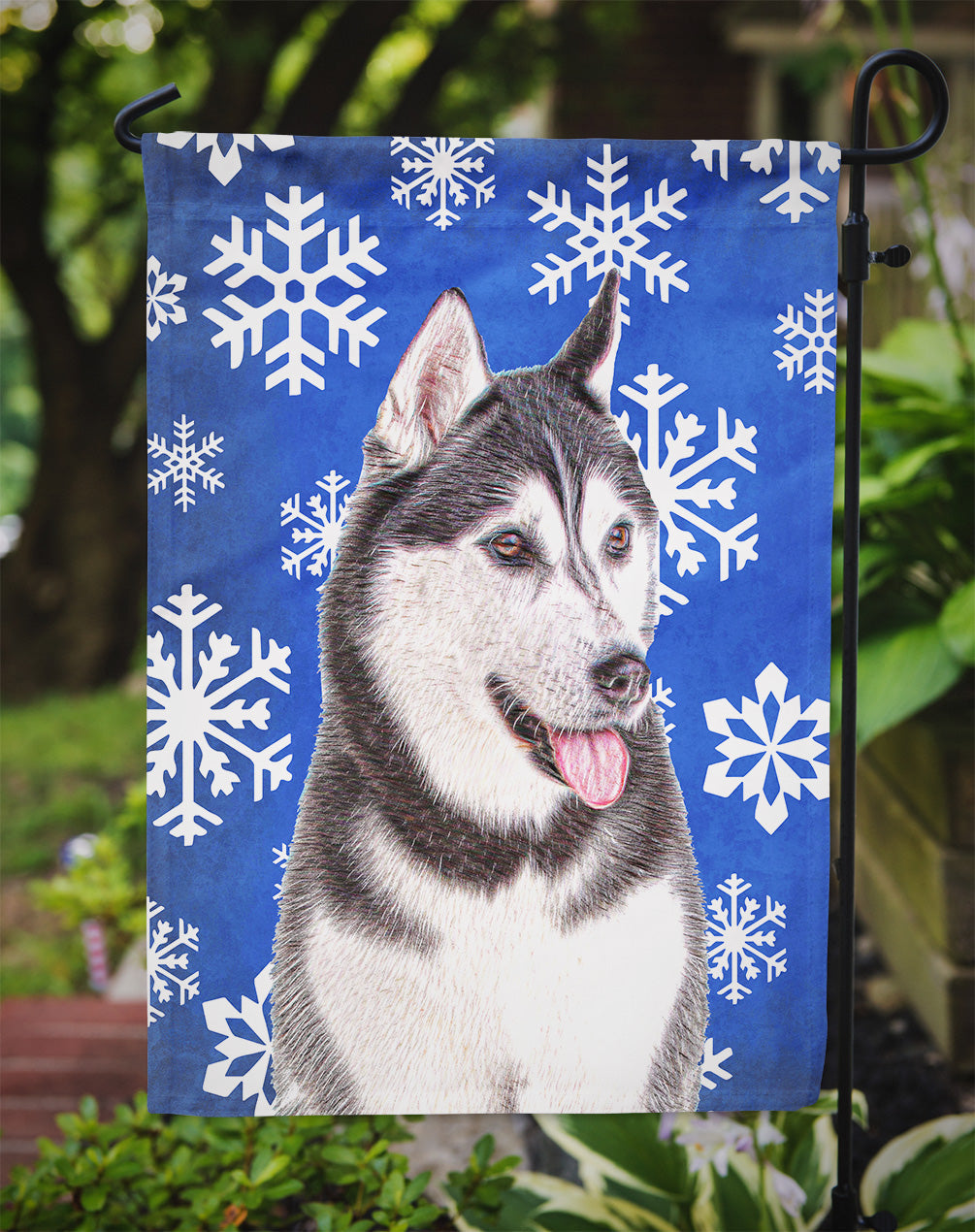 Winter Snowflakes Holiday Alaskan Malamute Garden Flag Mailbox Decorative Yard Banner Outside Patio Artwork for Flower Beds, Garden Size, Multicolor