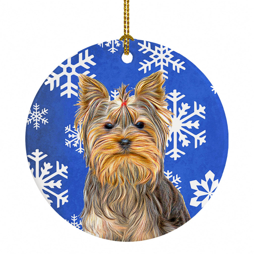 Winter Snowflakes Holiday Yorkie / Yorkshire Terrier Ceramic Ornament Christmas Tree Hanging Decorations for Home Christmas Holiday, Party, Gift, 3 in, Multicolor