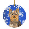 Winter Snowflakes Holiday Yorkie / Yorkshire Terrier Ceramic Ornament Christmas Tree Hanging Decorations for Home Christmas Holiday, Party, Gift, 3 in, Multicolor