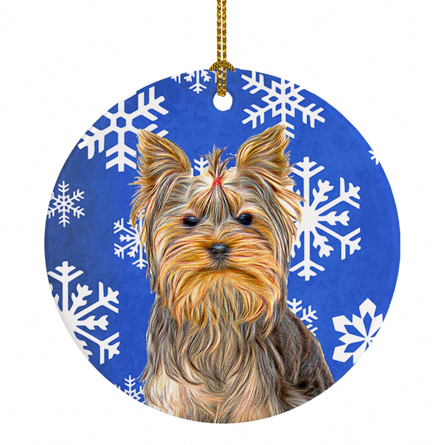 Winter Snowflakes Holiday Yorkie / Yorkshire Terrier Ceramic Ornament Christmas Tree Hanging Decorations for Home Christmas Holiday, Party, Gift, 3 in, Multicolor