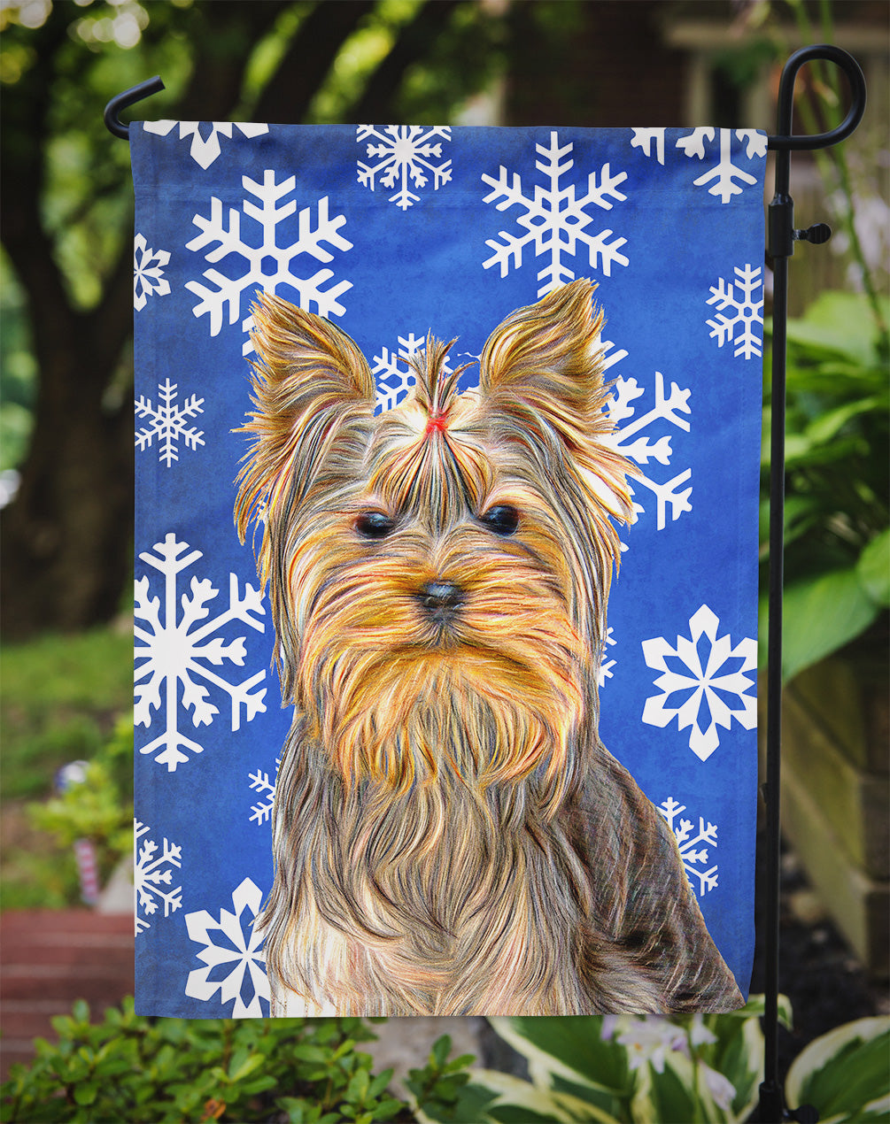 Winter Snowflakes Holiday Yorkie / Yorkshire Terrier Garden Flag Mailbox Decorative Yard Banner Outside Patio Artwork for Flower Beds, Garden Size, Multicolor