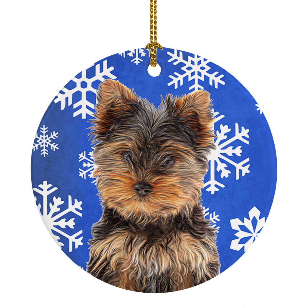 Winter Snowflakes Holiday Yorkie Puppy / Yorkshire Terrier Ceramic Ornament Christmas Tree Hanging Decorations for Home Christmas Holiday, Party, Gift, 3 in, Multicolor