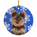 Winter Snowflakes Holiday Yorkie Puppy / Yorkshire Terrier Ceramic Ornament Christmas Tree Hanging Decorations for Home Christmas Holiday, Party, Gift, 3 in, Multicolor