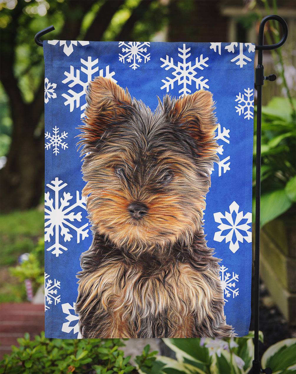 Winter Snowflakes Holiday Yorkie Puppy / Yorkshire Terrier Garden Flag Mailbox Decorative Yard Banner Outside Patio Artwork for Flower Beds, Garden Size, Multicolor
