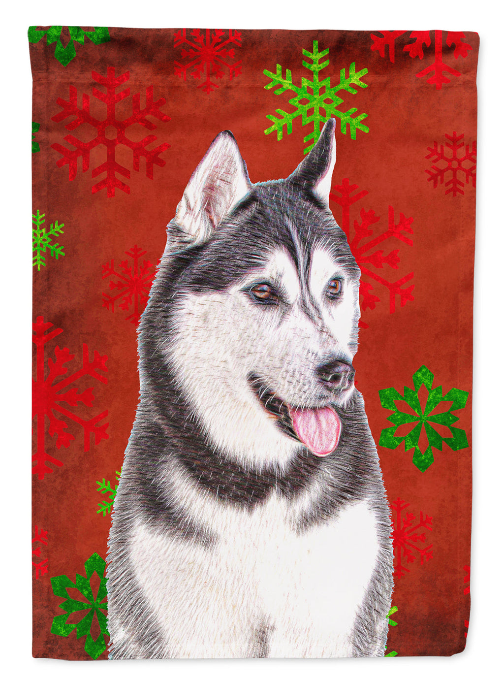 Red Snowflakes Holiday Christmas Alaskan Malamute House Flag 28x40 Porch Sleeve Pole Decorative Outside Yard Banner Artwork Wall Hanging, Polyester