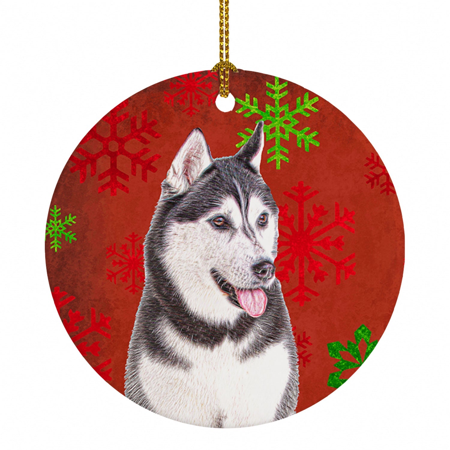 Red Snowflakes Holiday Christmas  Alaskan Malamute Ceramic Ornament Christmas Tree Hanging Decorations for Home Christmas Holiday, Party, Gift, 3 in, Multicolor