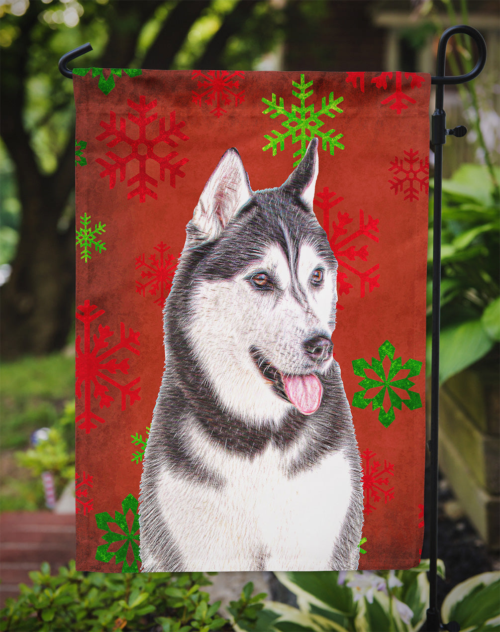 Red Snowflakes Holiday Christmas  Alaskan Malamute Garden Flag Mailbox Decorative Yard Banner Outside Patio Artwork for Flower Beds, Garden Size, Multicolor