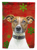 Red Snowflakes Holiday Christmas Jack Russell Terrier House Flag 28x40 Porch Sleeve Pole Decorative Outside Yard Banner Artwork Wall Hanging, Polyester