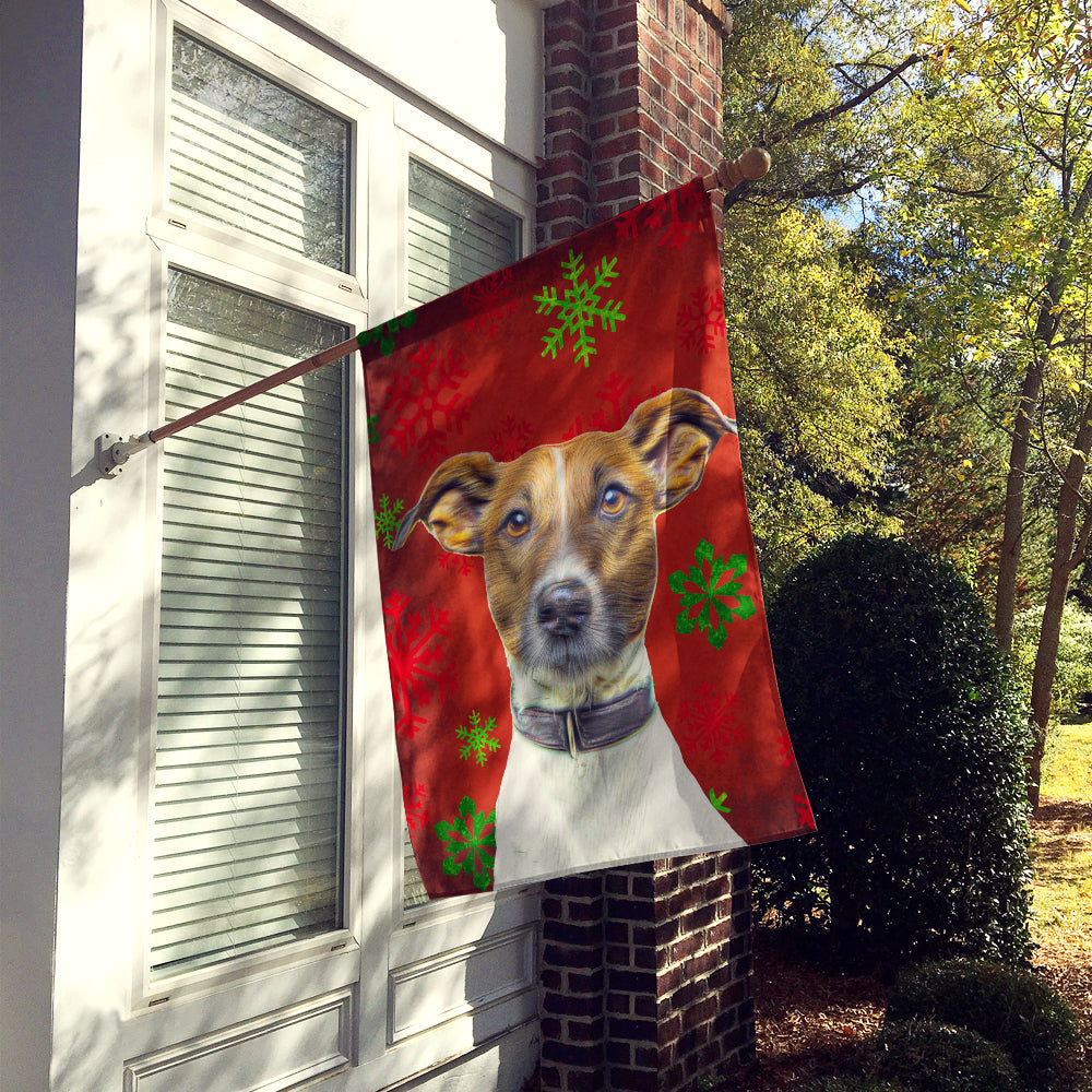 Red Snowflakes Holiday Christmas Jack Russell Terrier House Flag 28x40 Porch Sleeve Pole Decorative Outside Yard Banner Artwork Wall Hanging, Polyester